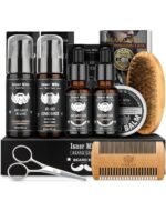 Beard Grooming Kit with 2 Pack Beard Original Oil, Beard Balm, Wash & Conditioner for After Shave Lotions-Sandalwood, Beard Brush, Combs, Valentine's Day Christmas Fathers Gifts for Dad or Men