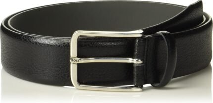 BOSS Men's Grain Leather Belt with Branded Metal Prong