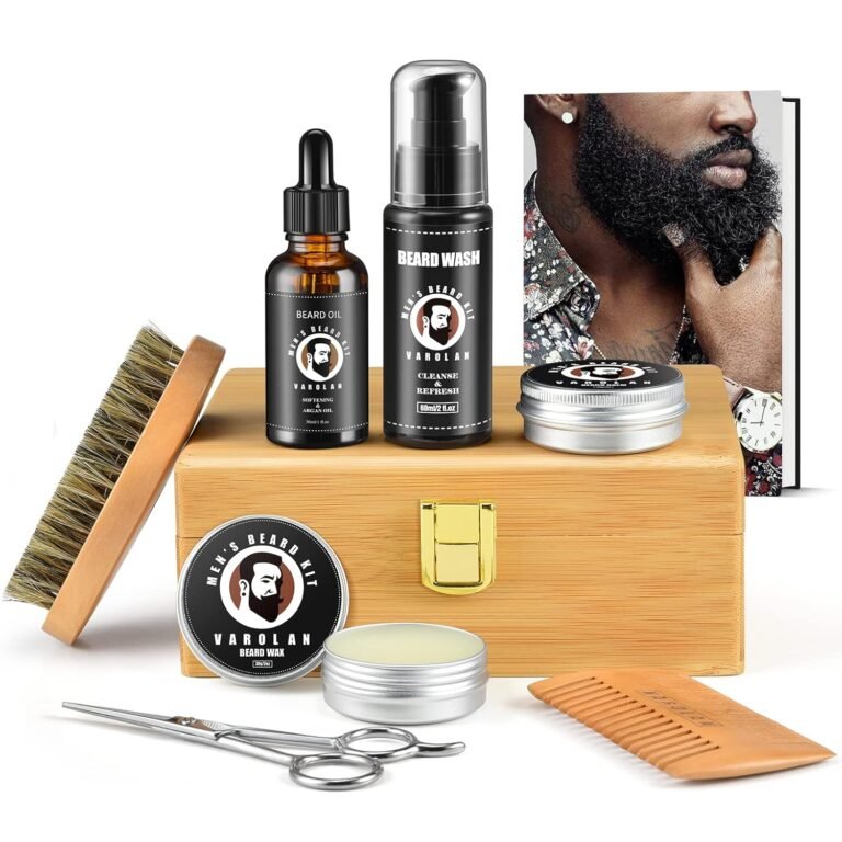 Beard Grooming Kit, Birthday Gifts for Men with Beard Oil, Balm, Brush, Wash, Wax, Comb, Scissors, 1 fl oz