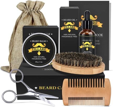 Beard Kit for Men, Gifts Set for Men's Care with Beard Oil, Balm, Comb, Brush Mustache Scissors - Birthday Gifts for Men Husband Dad Boyfriend Brother