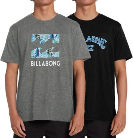 Billabong Mens 2 Pack Short Sleeve Lounge Crew Tee Graphic Lounge Wear Crewneck