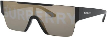 Burberry BE 4291 3001/G Black Plastic Rectangle Sunglasses Gold Mirror Lens