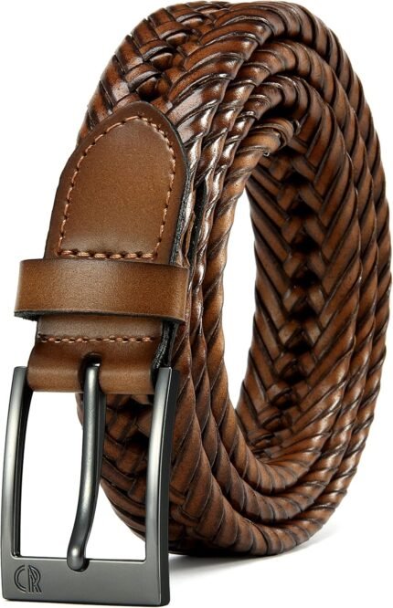 CHAOREN Leather Braided Belts for Men - 1 1/8" Mens Casual Woven Leather Belt for Dress Pants