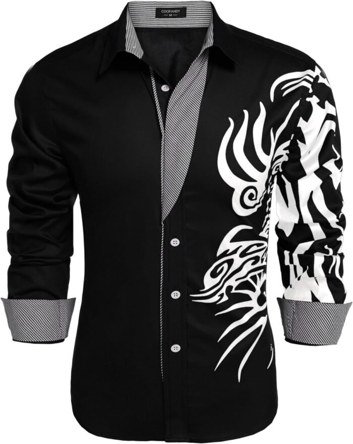 COOFANDY Men’s Print Button Down Dress Shirt Fashion Long Sleeve Casual Shirts