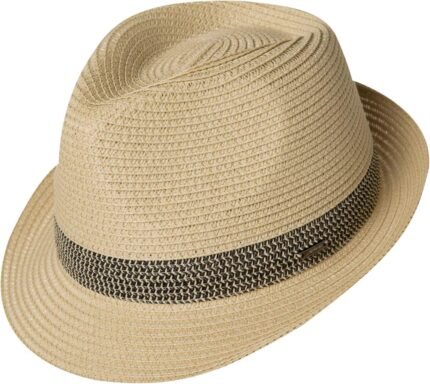 Fancet Packable Straw Fedora Panama Sun Summer Beach Hat Cuban Trilby Men Women 56-67cm