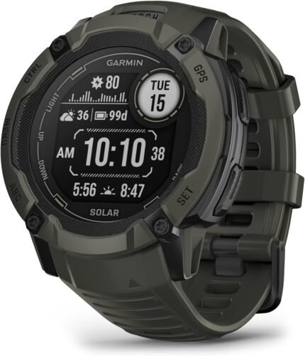 Garmin Instinct 2X Solar, Rugged GPS Smartwatch, Built-in Flashlight, Solar Charging Capability, Multi-Band GNSS, Moss