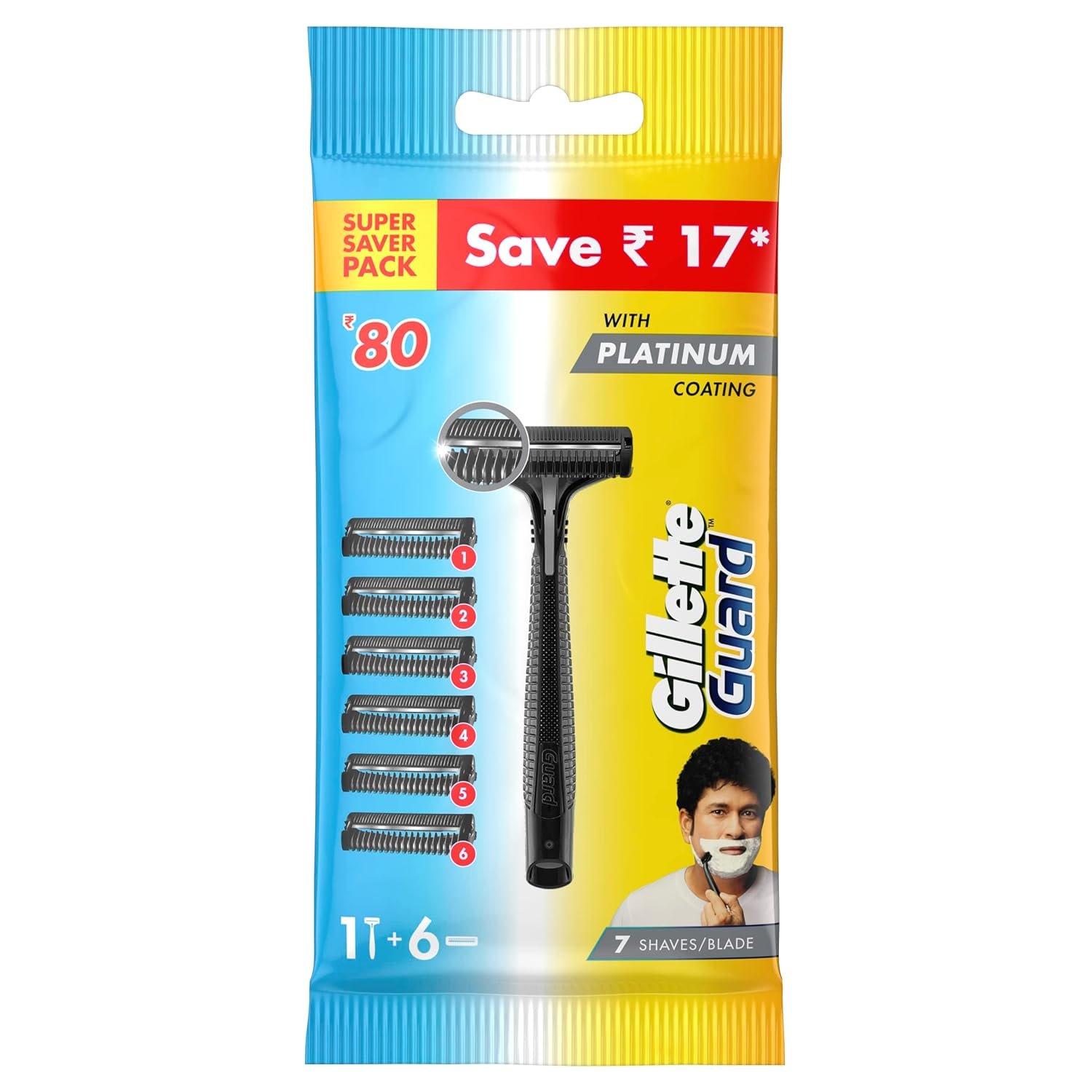 Gillette Guard Manual Shaving Razor Blades - 6 Cartridges, 1 Razor