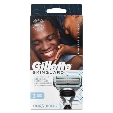 Gillette SkinGuard Razors for Men, 1 Razor Handle and 2 Razor Blade Refills, Designed for Men with Sensitive Skin, Razor Bumps, and Shaving Irritation