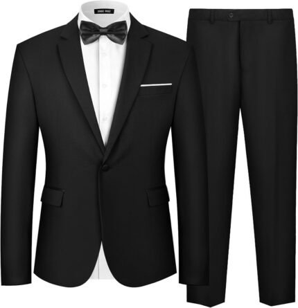 MAGE MALE Men's 2 Piece Suit One Button Slim Fit Formal Wedding Prom Tuxedo Suits Blazer Pants with Bow Tie Set