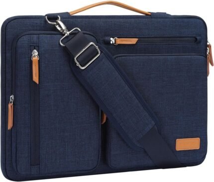 MOSISO 360 Protective Laptop Shoulder Bag,15-15.6 inch Computer Bag Compatible with MacBook Pro 16, HP, Dell, Lenovo, Asus Notebook,Side Open Messenger Bag with 4 Zipper Pockets&Handle, Navy Blue