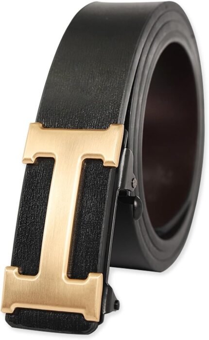 Men&Womens Leather Dress Belt Business Automatic Buckle Belt Color:Black Silver Gold