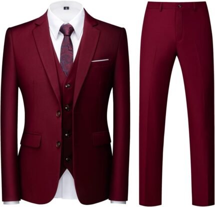 Mens 3 Piece Tuxedo Suits Slim Fit Casual Suit Blazer Two Button Wedding Prom Jackets Vest&Trousers