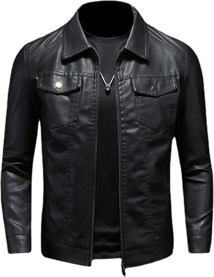 Mens Leather Jacket Motorcycle Black Biker Jackets Vintage Faux Leather Outwear Casual Lightweight