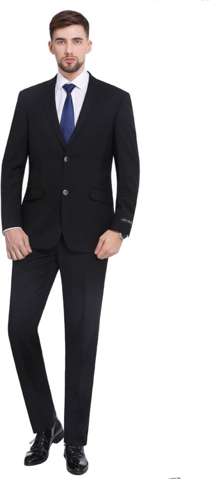 P&L Men's Suit Slim Fit 2 Piece for Business Wedding Prom Premium Jacket Blazer and Flat Pants Set