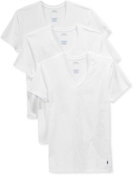 POLO Mens Classic Fit Cotton V neck Undershirt 3 Pack