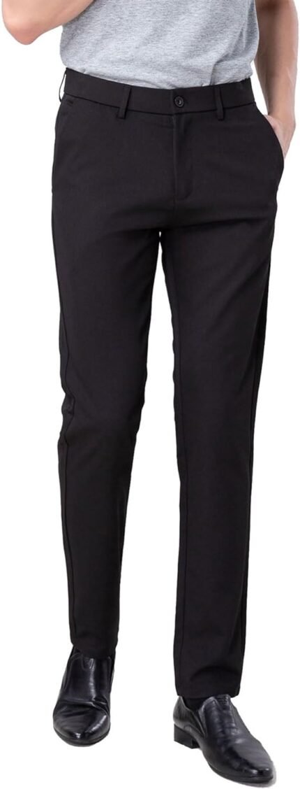 Plaid&Plain Men’s Slim Fit Dress Pants Stretch Dress Pants