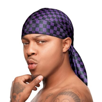 Red by Kiss Bow Wow X Power Wave Checker Silky Durag for Men Waves Silky Doo Rag (Purple)