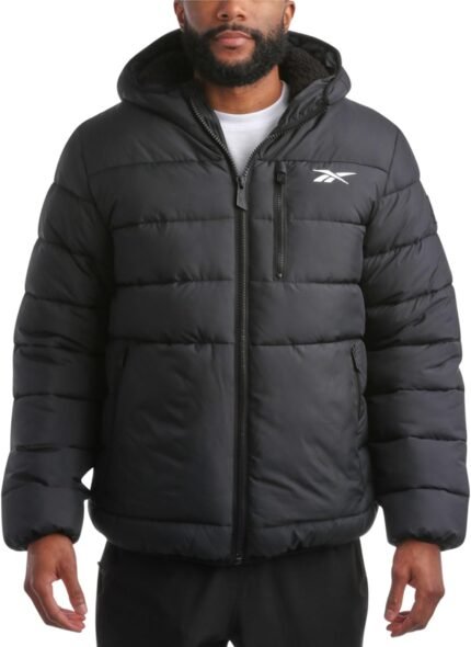 Reebok Men's Winter Jacket - Heavyweight Quilted Puffer Parka Coat - Ski Jacket for Men, Sherpa Lined Hood (S-XL)