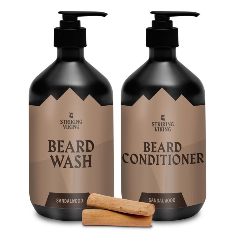 Striking Viking Beard Care Set (Sandalwood) - Paraben & Sulfate Free Shampoo with Jojoba Oil - Deep Clean for All Beard Types (10oz Per Bottle)